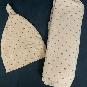 Quincy Mae Bamboo Hearts Baby Swaddle Blanket + Hat